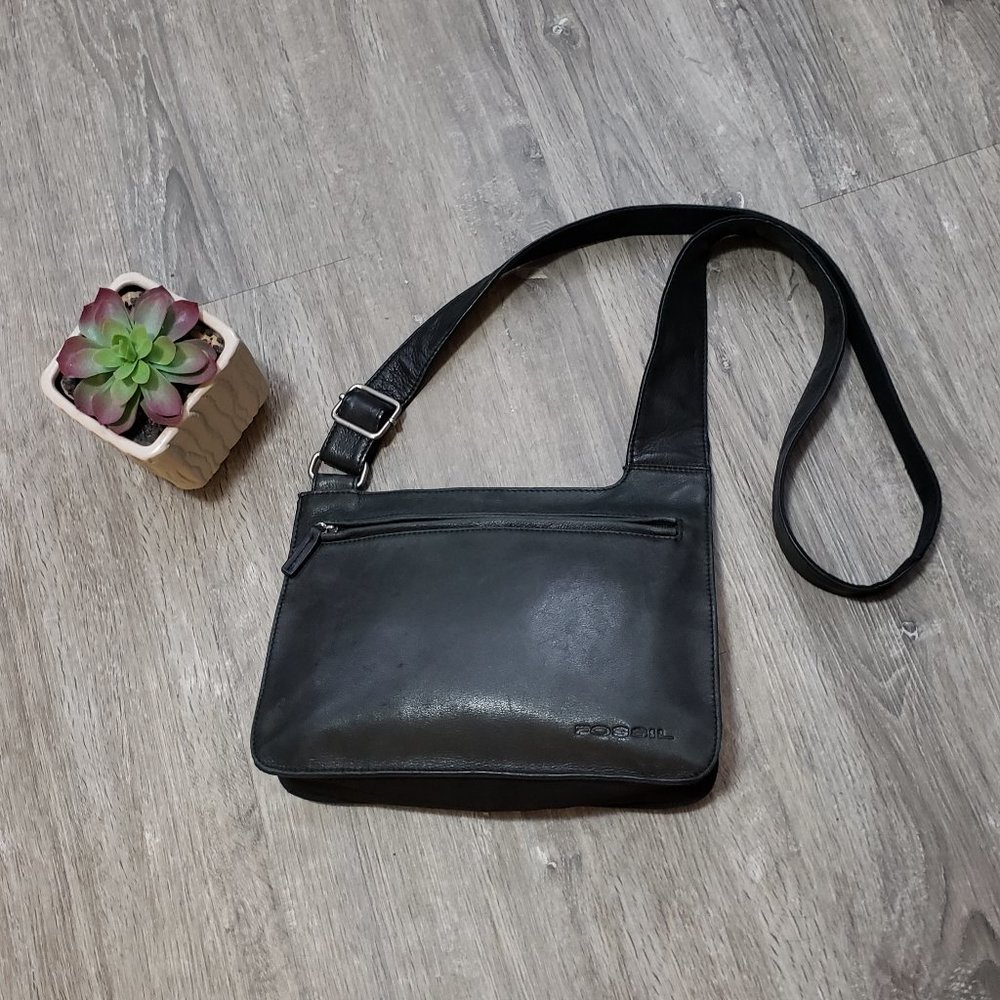 Fossil * Black Black Leather & Nylon Crossbody Bag